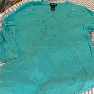 Style & Co sequin embossed Caribbean blue tunic